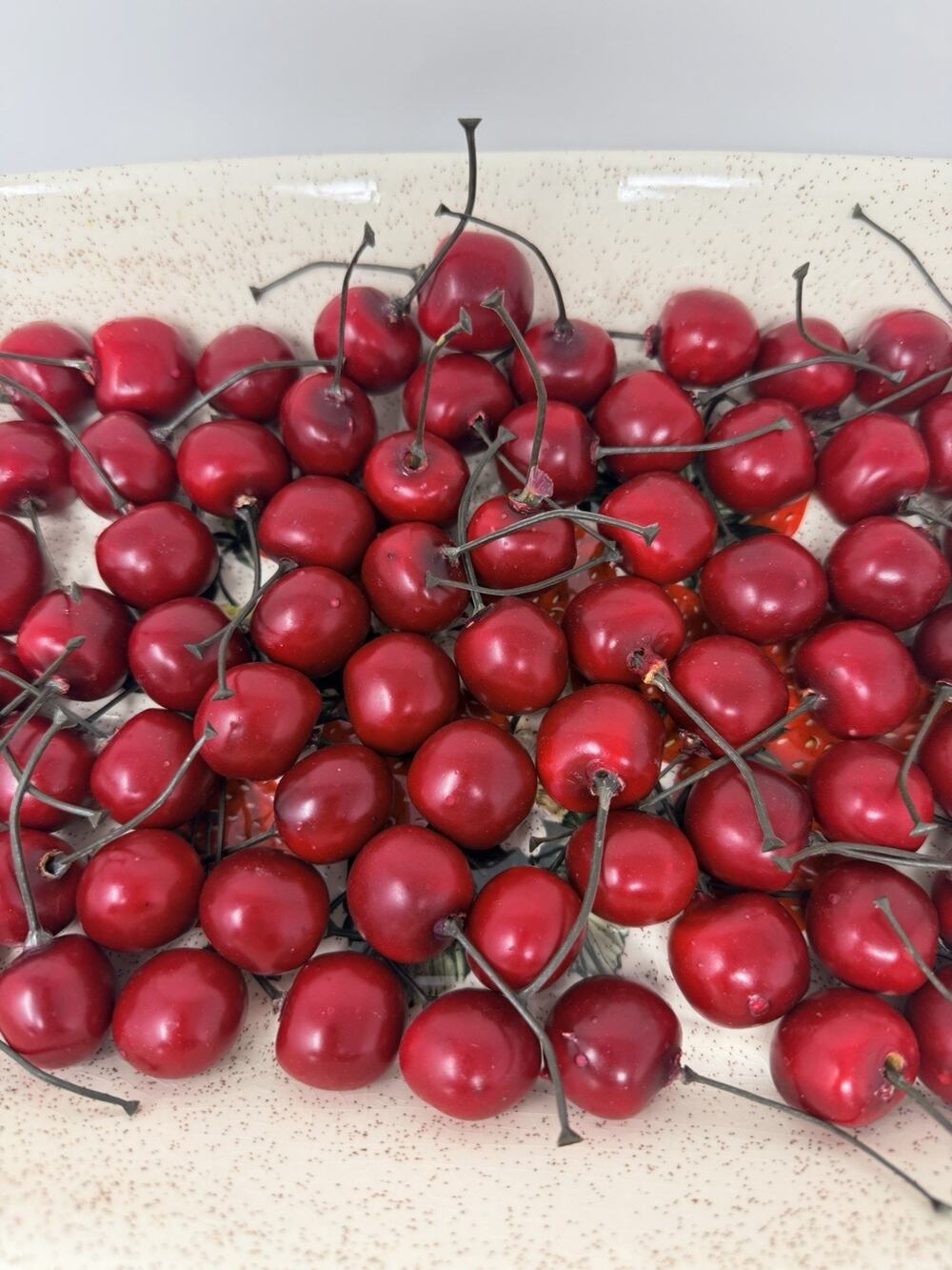 Fake Fruit Artificial Cherries Lot of 72 Faux Realistic Plastic w/ Stems Decor